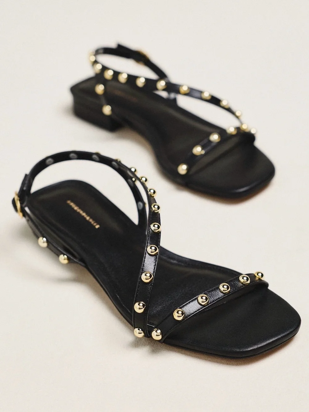Anthropology Black Leather Gold-Stud Slingback Sandals